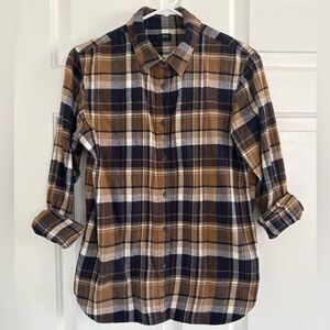 Uniqlo Soft Brushed Flannel Button-Down Shirt — Brown Navy Plaid, Women’s Small